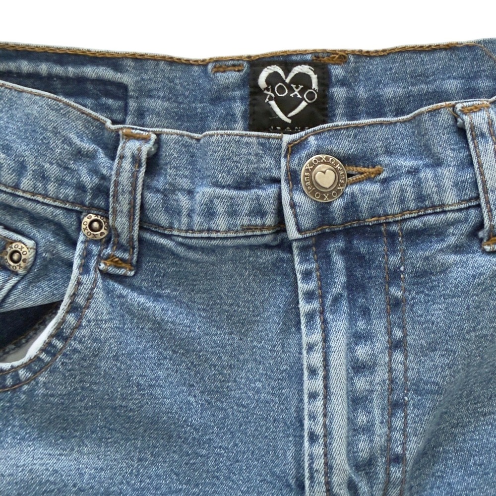 Y2K XOXO Light Wash Bootcut Jeans Heart Logo Mid Rise Western 2000s Chic M - Picture 6 of 8